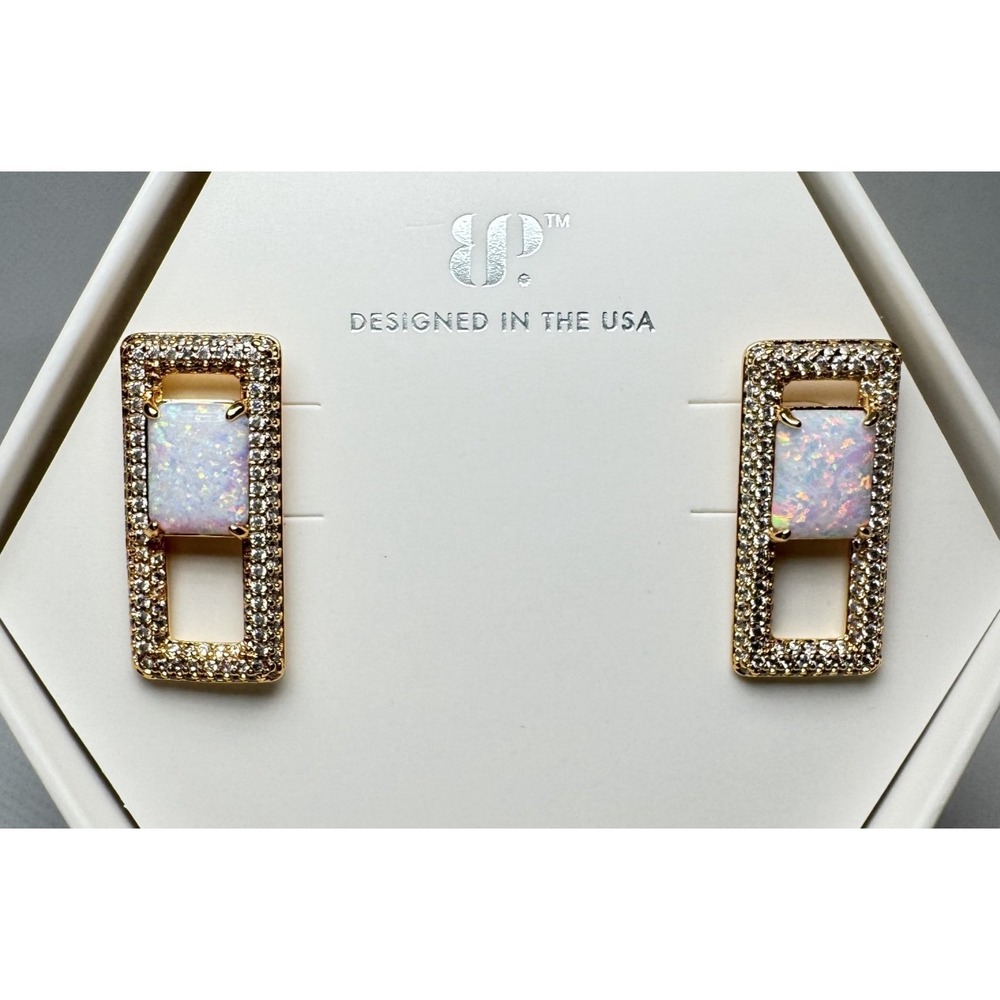Bomb Party October Earrings ER28315 Worn With Intention Milky White Opal Gold